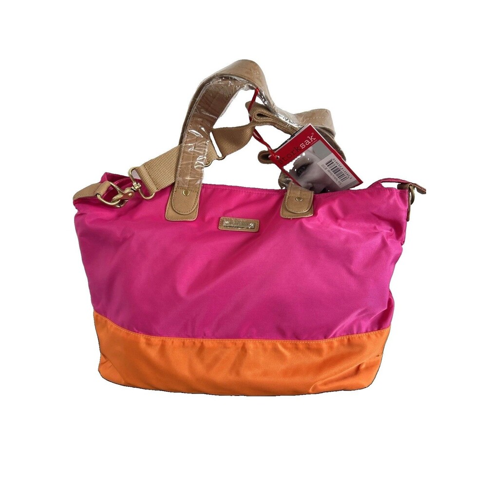 Storksak Nylon Tote Changing Bag Fuchsia Orange Diaper Bag SK3102 New w/Tags